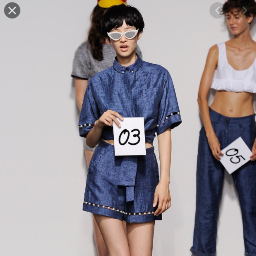 Adam Selman Pearl Embellished Linen Set Size: XS/2